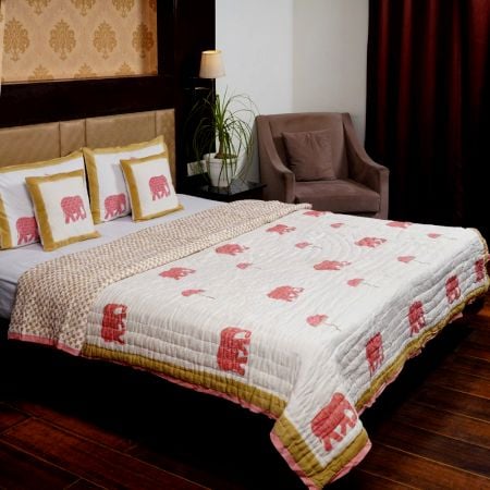 Pink Elephant Jaipuri Quilt